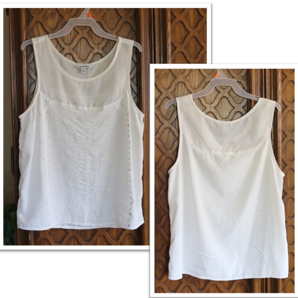 American Eagle Boho-Chic Lace Embroidered Tank Blouse - White, XS
